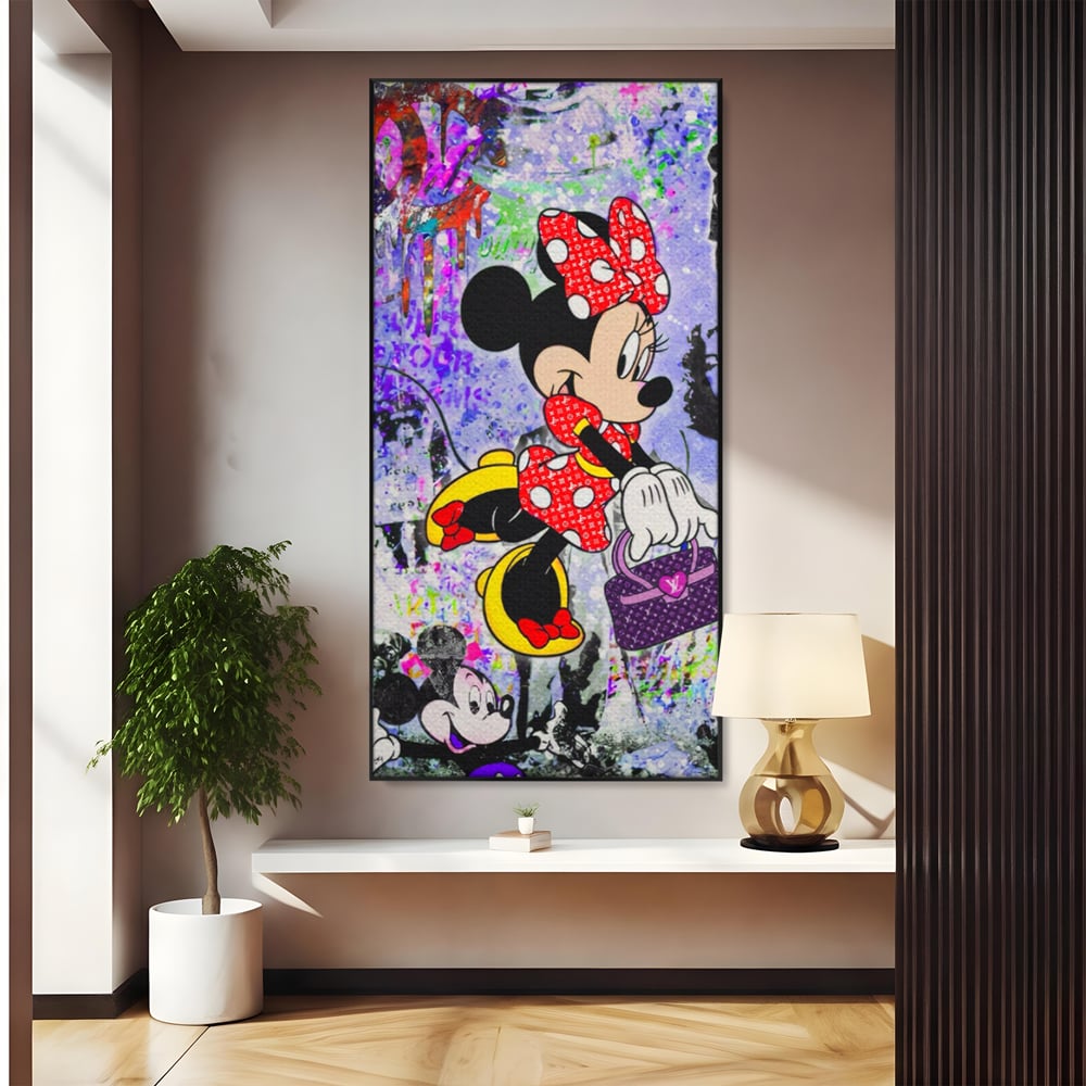 Tablou canvas cu tablou canvas cu minnie mouse stil pop art, in rama de aluminiu negru